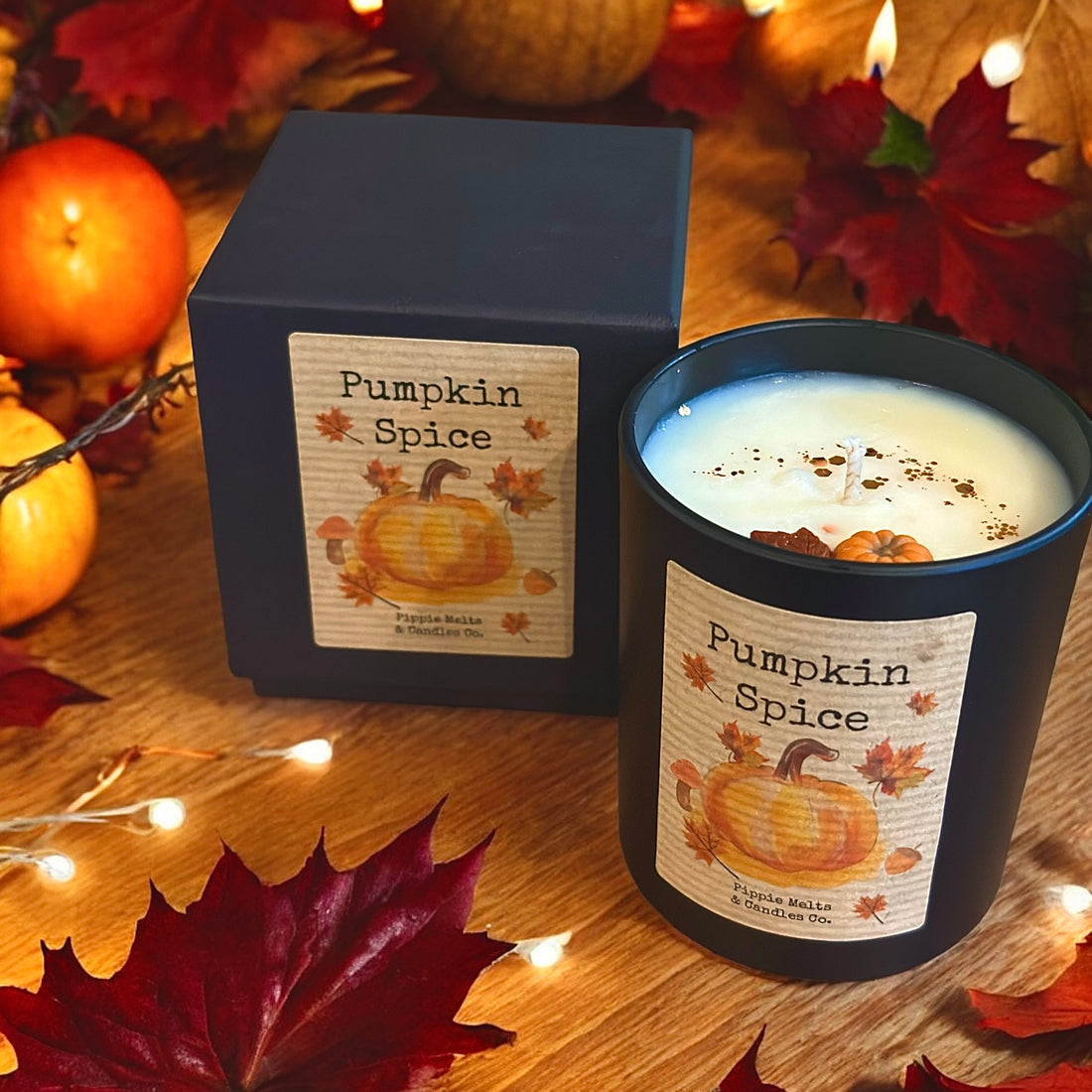 Pumpkin Spice Decorated Cotton Wick Matt Black Glass Candle 20cl